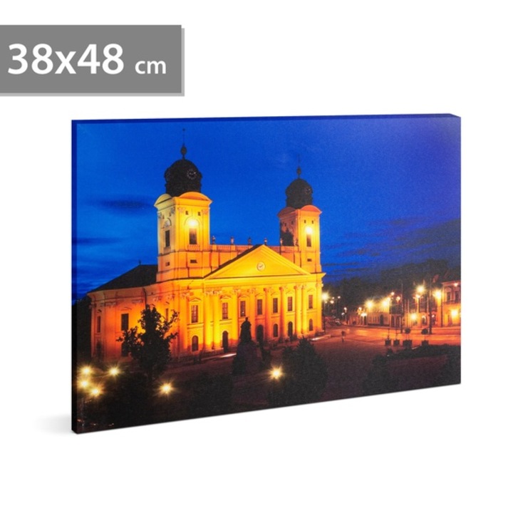LED-es fali hangulatkép - "Nagytemplom Debrecen" - 3 x AA, 38 x 48 cm