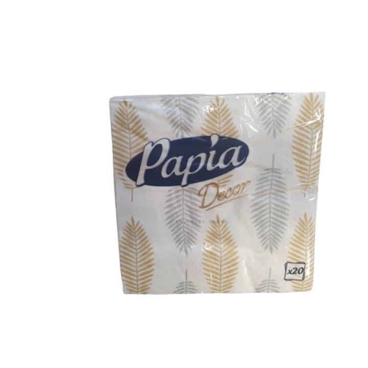 Set 20 Servetele Decorative Papia, 3 Straturi, 33x33 cm, Model Feriga, Argintiu/Auriu