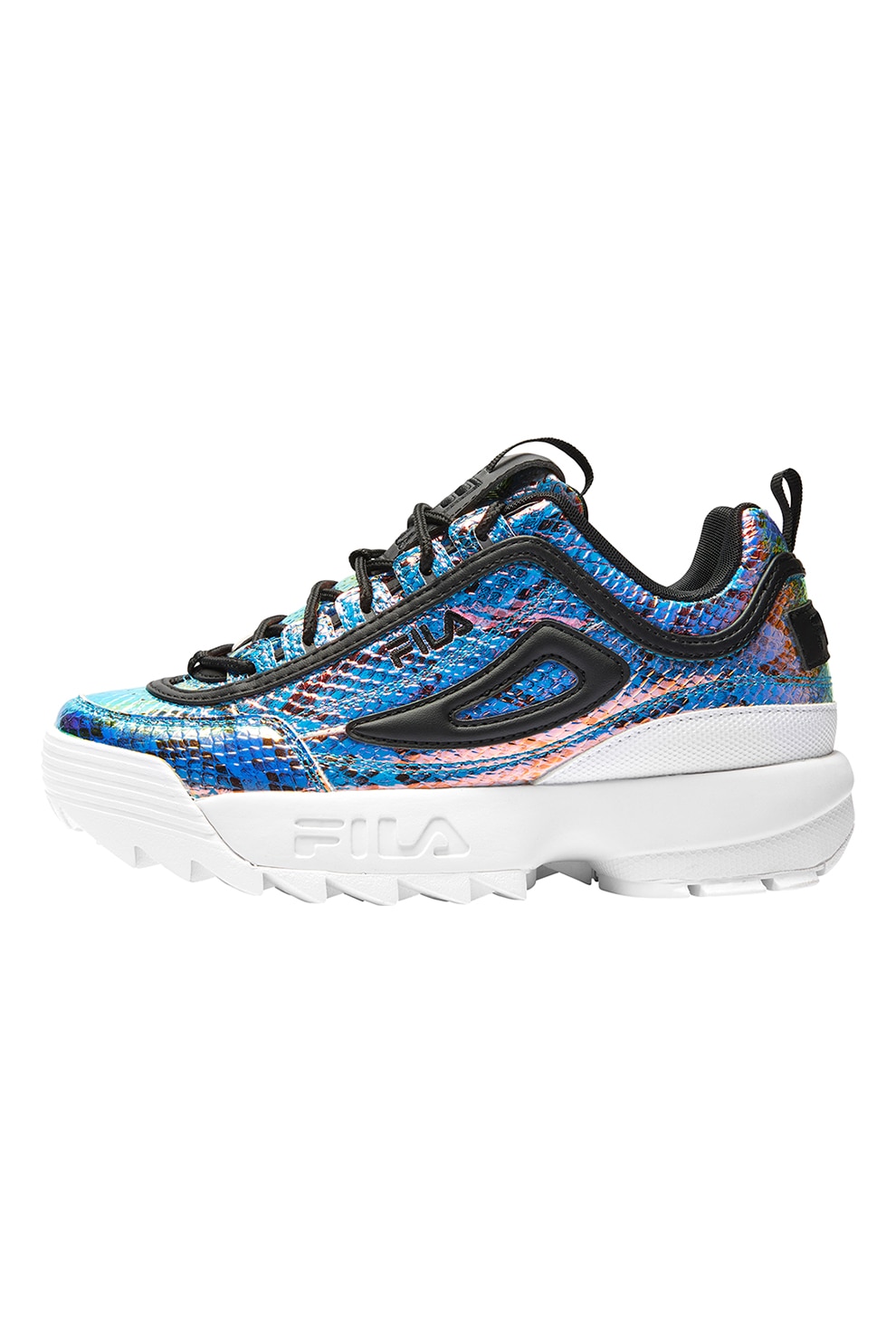 Fila, Pantofi sport cu talpa cu striatii si aspect masiv Disruptor F, Albastru/Negru