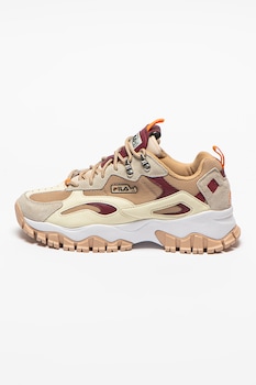 Fila, Pantofi sport cu insertii de piele intoarsa si piele Ray Tracer TR2, Maro nisip/Camel/Violet tyrian Fila, Pantofi sport cu insertii de piele intoarsa si piele Ray Tracer TR2, Maro nisip/Camel/Violet tyrian