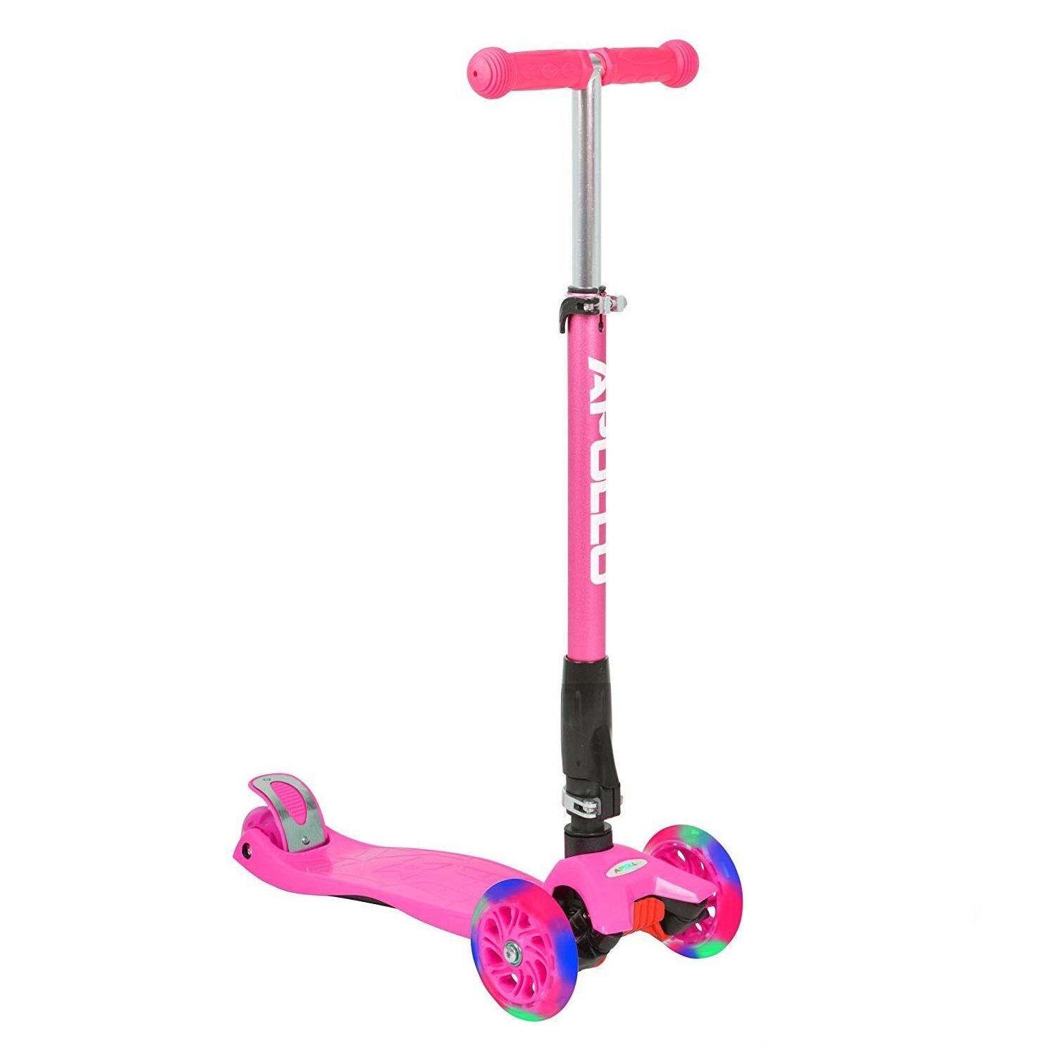 Trotineta cu 3 roti Apollo Kids Whiz, Cu roti cu LED, 57х13,5cm, Roz