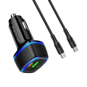 Incarcator Auto Borofone, BZ14A Cablu USB Type-C to Type-C, 20W, Negru Incarcator Auto Borofone, BZ14A Cablu USB Type-C to Type-C, 20W, Negru