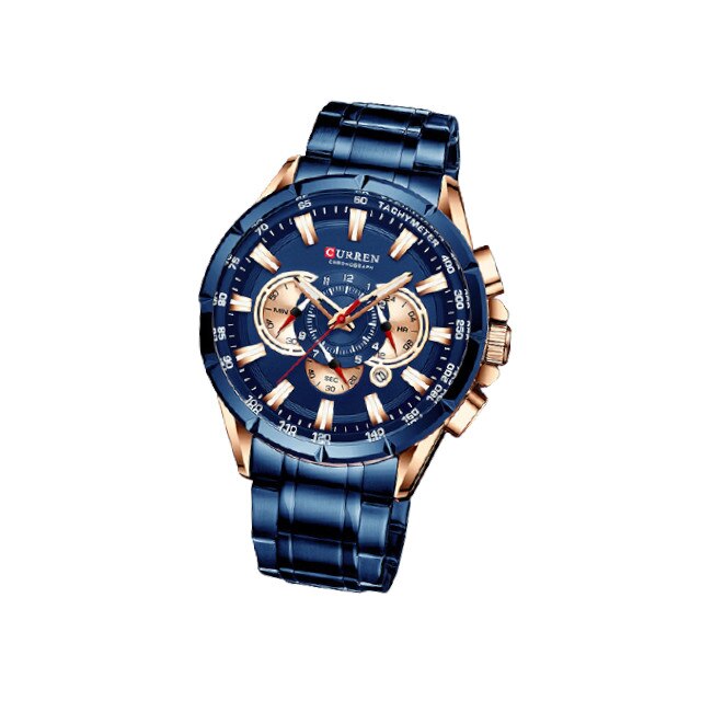 Ceas barbatesc Curren Cronograf 8363-V1, Albastru/Auriu, Otel, 47 mm