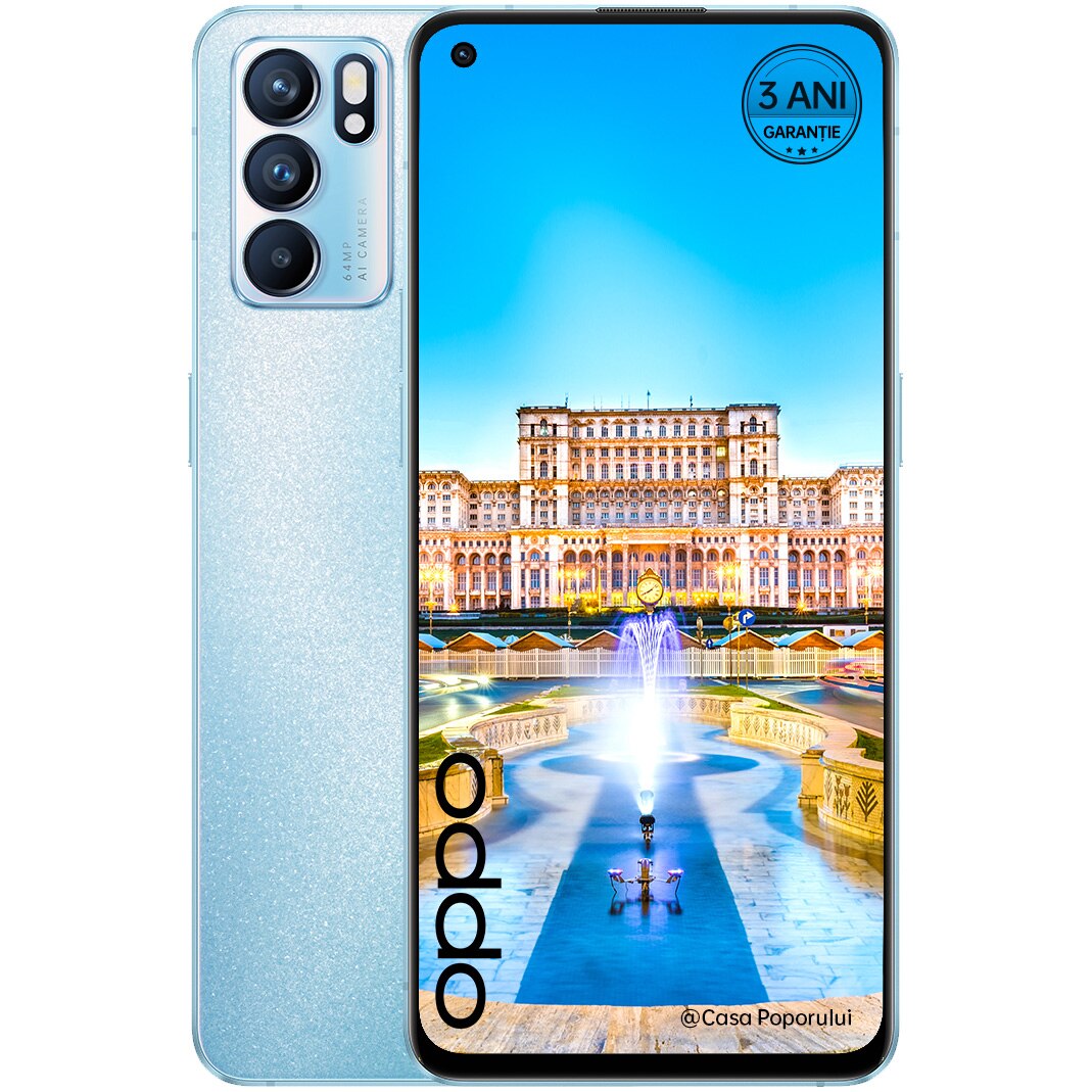 Telefon mobil Oppo Reno 6, Dual SIM, 128GB, 8GB RAM, 5G, Arctic Blue