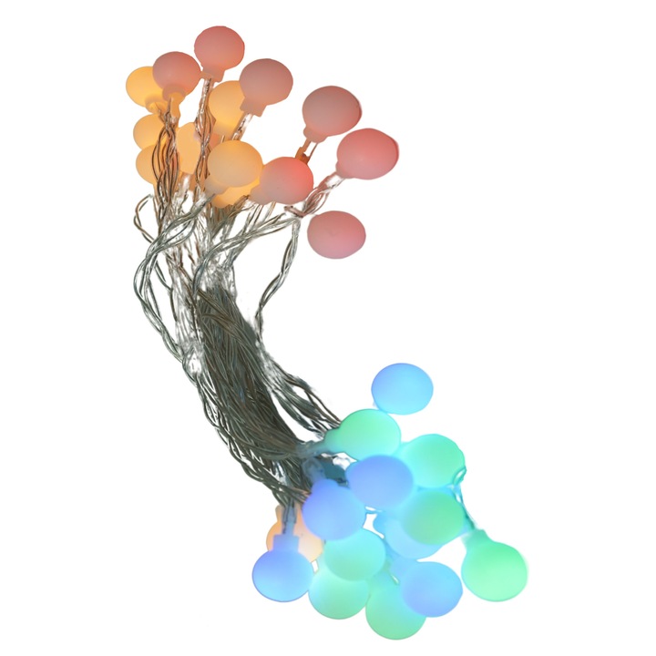 Instalatie Craciun, 3.5 m, 30 de LED-uri, multicolor RGB, model cu bilute, liniara, cu baterie, interior/exterior, Flippy