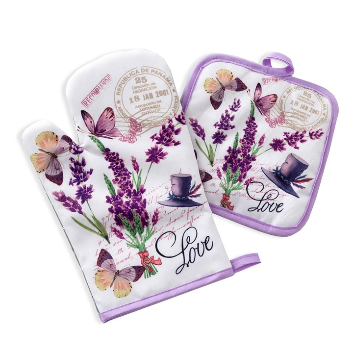 Комплект кухненска ръкавица и ръкохватка Лавандула, 2 броя