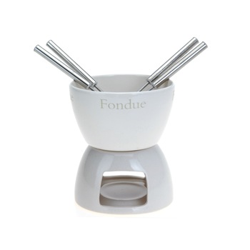 Set fondue pentru ciocolata Excellent Houseware, ceramica/otel inoxidabil, 11x14 cm, alb/argintiu Set fondue pentru ciocolata Excellent Houseware, ceramica/otel inoxidabil, 11x14 cm, alb/argintiu