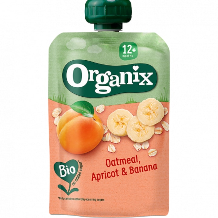 Piure de ovaz, caise si banane Organix Bio, 100g, de la 12 luni