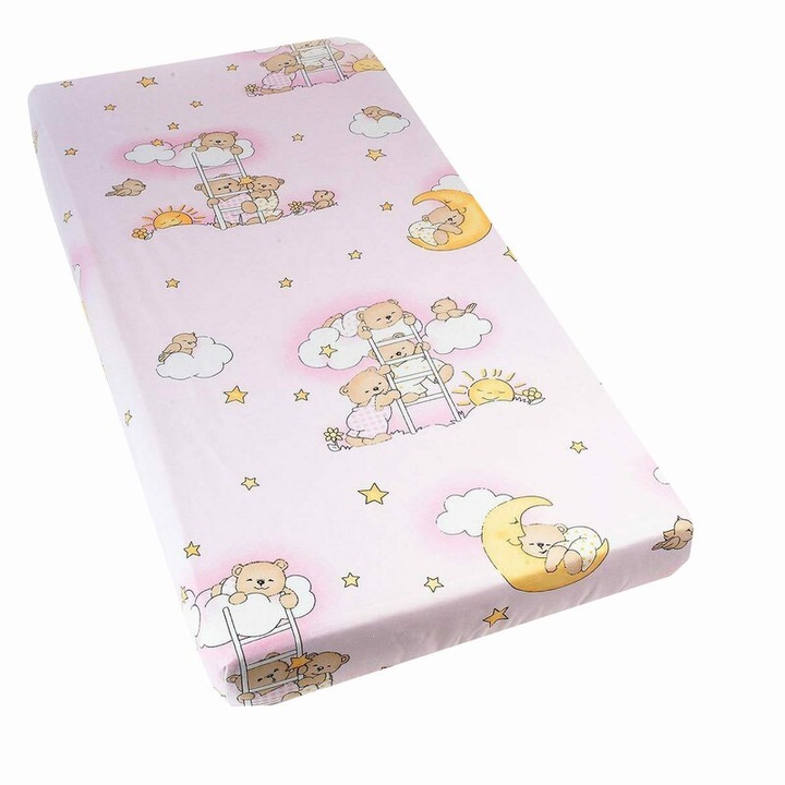 Cearceaf Prichindel, patut 120x60 cm, ursuletul somnoros, roz