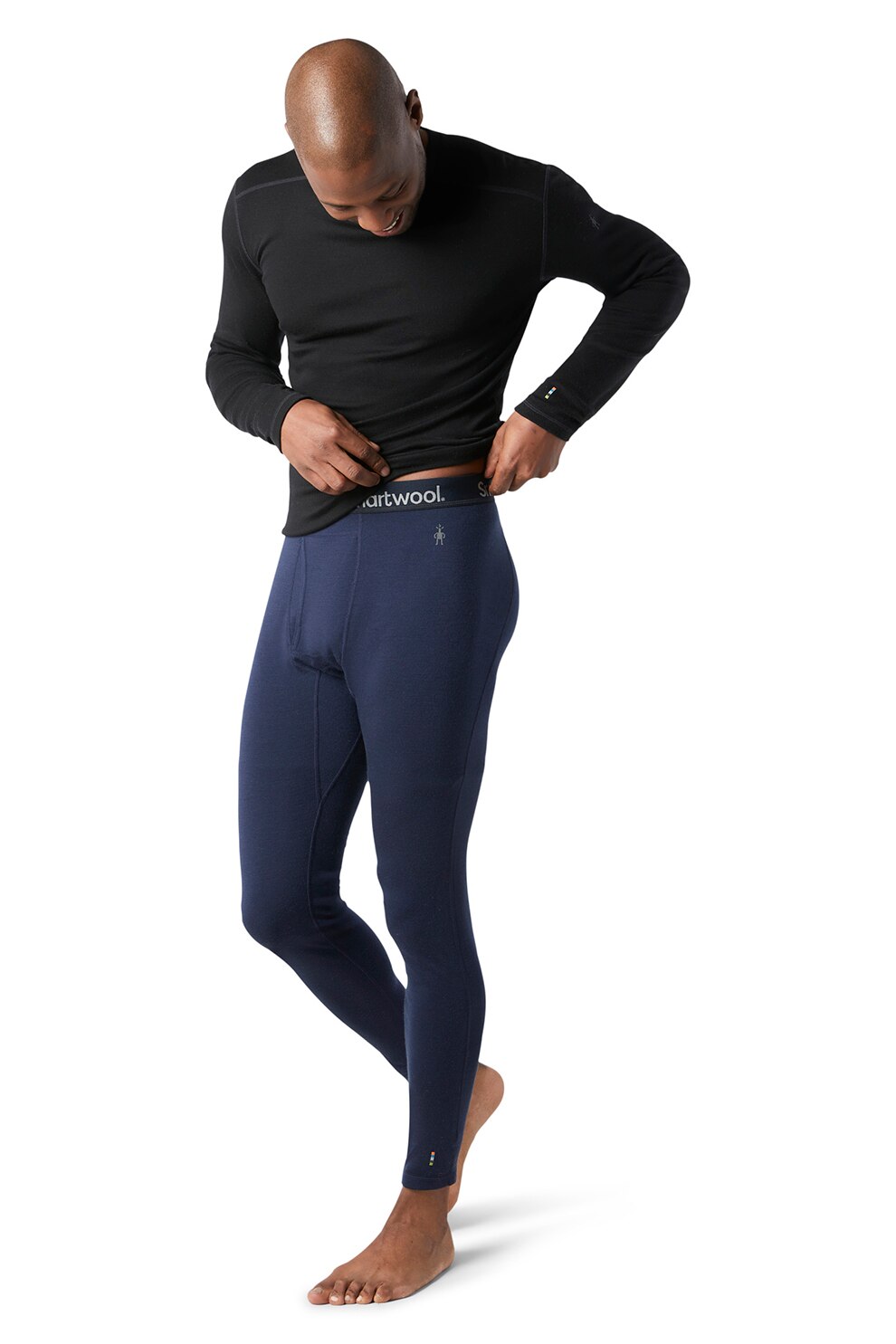 Smartwool, Colanti din lana Merinos cu banda logo in talie, pentru schi, Bleumarin