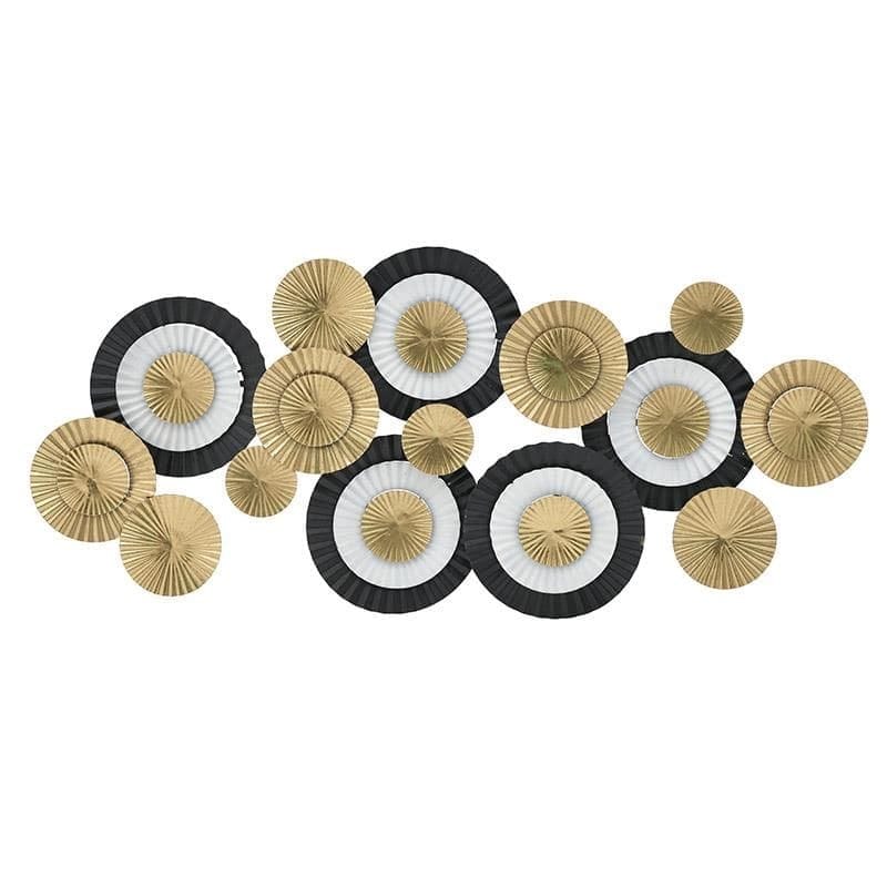 Decor perete metalic,design cercuri,105x5x47,White-Ivory, Golden, Black