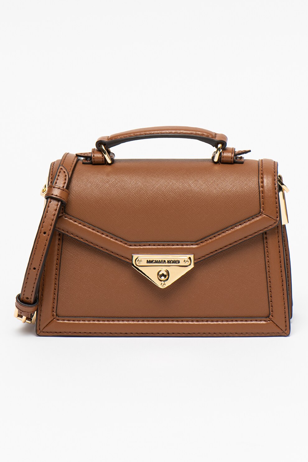 Michael Kors, Geanta crossbody de piele cu doua compartimente Grace, Maro caramel