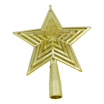 Varf decorativ de brad, Auriu, in forma de Stea, design de stele, din Plastic, 15 cm x 18 cm, Interior/Exterior, Flippy Varf decorativ de brad, Auriu, in forma de Stea, design de stele, din Plastic, 15 cm x 18 cm, Interior/Exterior, Flippy