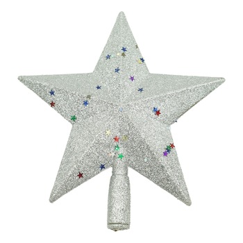 Varf decorativ de brad, Argintiu, in forma de Stea, design cu paiete, din Plastic, 18 cm x 20 cm, Interior,Exterior, Flippy Varf decorativ de brad, Argintiu, in forma de Stea, design cu paiete, din Plastic, 18 cm x 20 cm, Interior,Exterior, Flippy