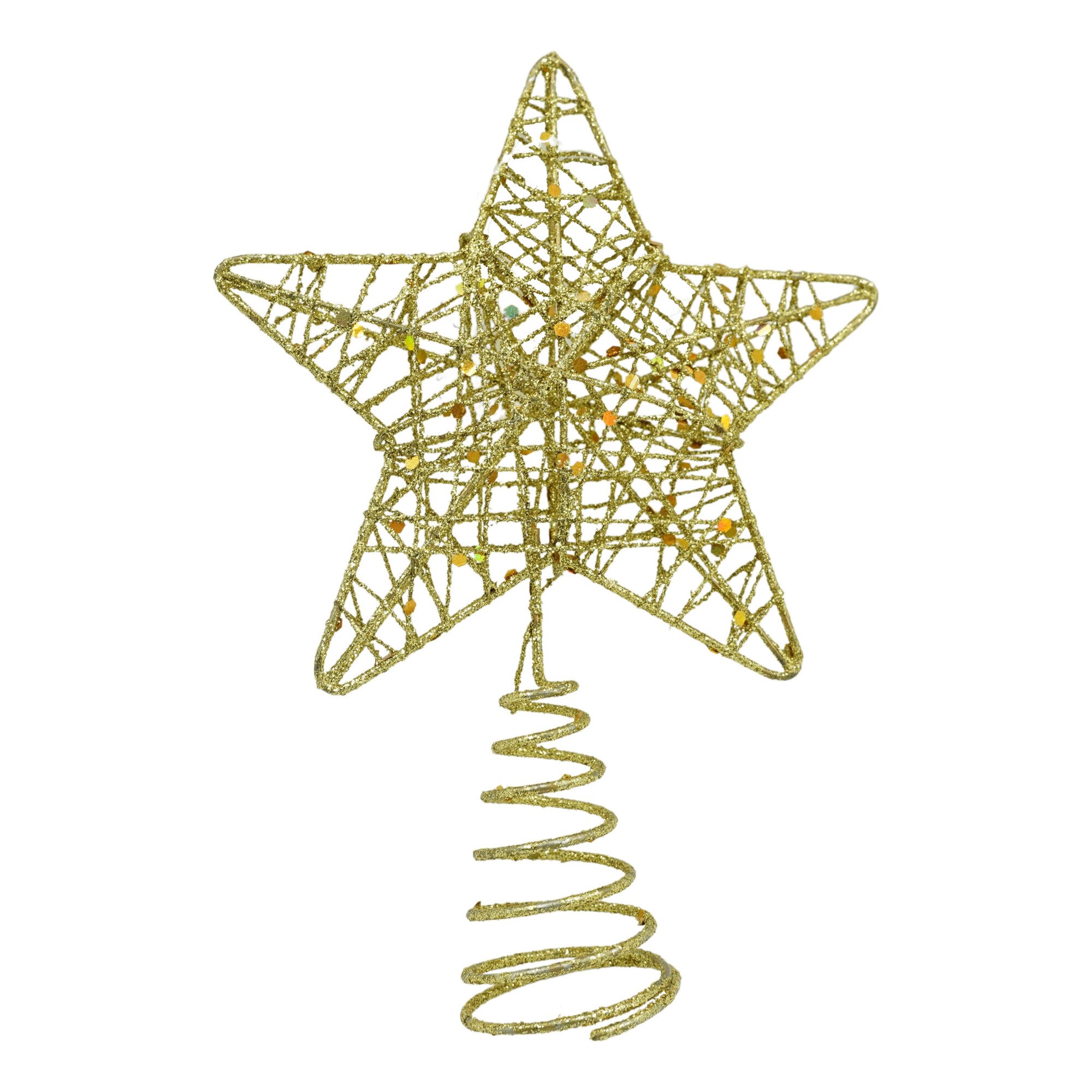 Varf Brad Craciun, Flippy, Stea, Aurie, model cu paiete, Plastic/Metal, 13 cm x 18 cm, Interior/Exterior