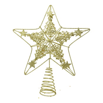 Varf decorativ de brad, Auriu, in forma de Stea, design de braduti, din Plastic,Metal, 24 cm x 27 cm, Interior,Exterior, Flippy Varf decorativ de brad, Auriu, in forma de Stea, design de braduti, din Plastic,Metal, 24 cm x 27 cm, Interior,Exterior, Flippy