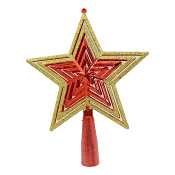Varf decorativ de brad, Auriu, Rosu, in forma de Stea, design de stele, din Plastic, 15 cm x 18 cm, Interior,Exterior, Flippy Varf decorativ de brad, Auriu, Rosu, in forma de Stea, design de stele, din Plastic, 15 cm x 18 cm, Interior,Exterior, Flippy