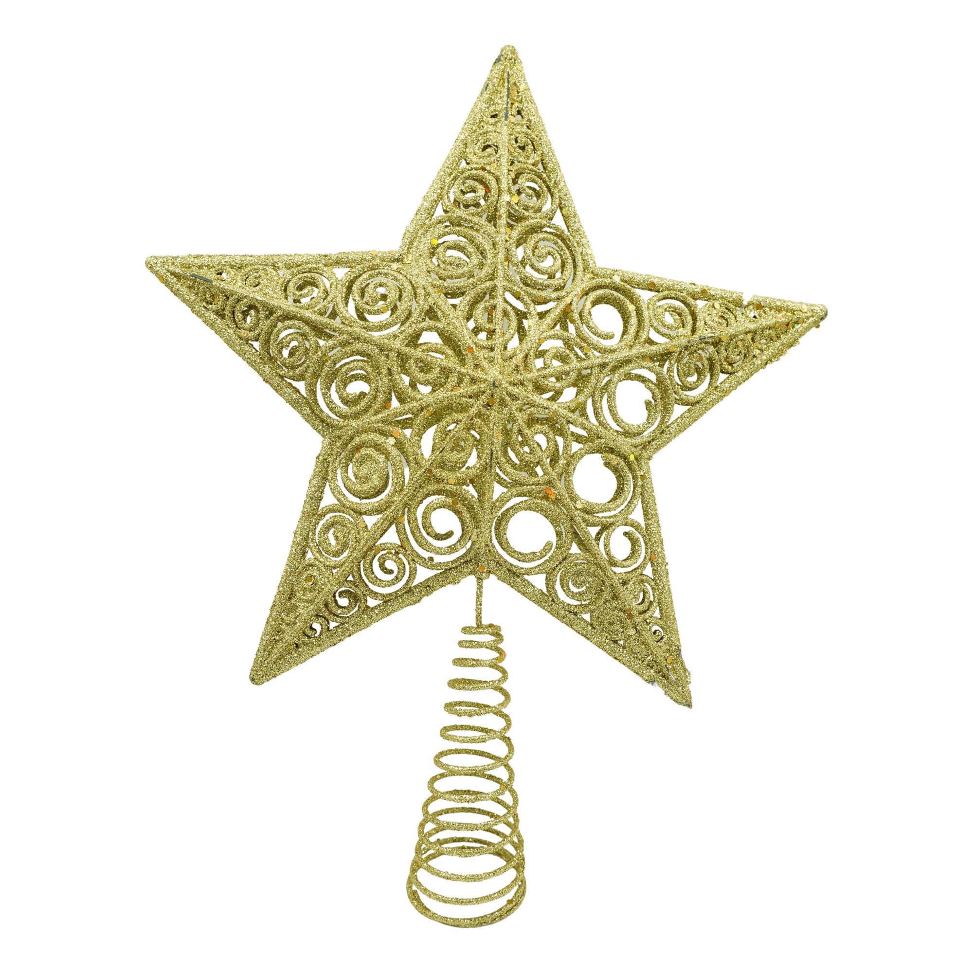 Varf decorativ de brad, Auriu, in forma de Stea, design spiralat, din Plastic,Metal, 29 cm x 38 cm, Interior,Exterior, Flippy