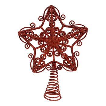Varf decorativ de brad, Rosu, in forma de Stea, design forjat, din Plastic/Metal, 14.5 cm x 20 cm, Interior/Exterior, Flippy Varf decorativ de brad, Rosu, in forma de Stea, design forjat, din Plastic/Metal, 14.5 cm x 20 cm, Interior/Exterior, Flippy