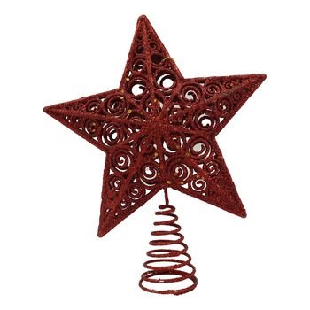 Varf decorativ de brad, Rosu, in forma de Stea, design spiralat, din Plastic,Metal, 19 cm x 23 cm, Interior,Exterior, Flippy Varf decorativ de brad, Rosu, in forma de Stea, design spiralat, din Plastic,Metal, 19 cm x 23 cm, Interior,Exterior, Flippy