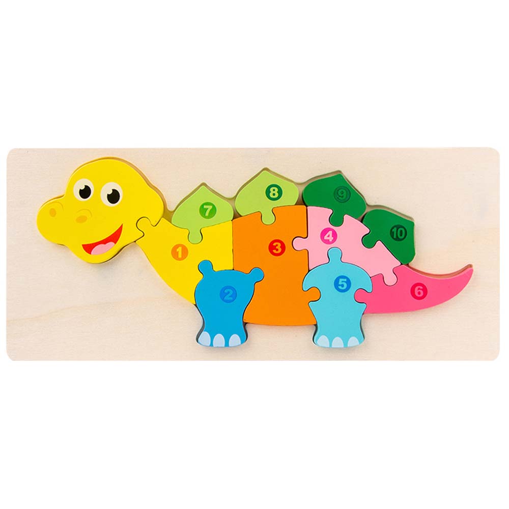 Jucarie educativa, puzzle 3D din lemn incastru, Dinozaur cu cifre, 11 piese, WD2051-H RCO®