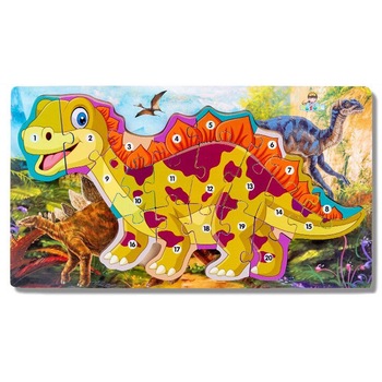 Joc Educativ, Puzzle 3D din lemn incastru – Prehistoric Dinosaurs cu cifre, 20 piese, WD9553-C RCO® Joc Educativ, Puzzle 3D din lemn incastru – Prehistoric Dinosaurs cu cifre, 20 piese, WD9553-C RCO®