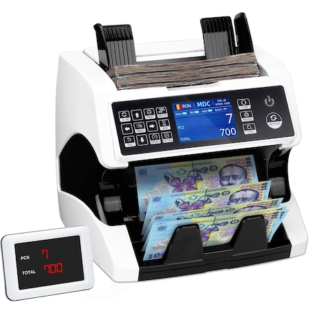 Masina de numarat bani, Zoopie®, Numarare cantitativa si valorica, Profesional, 18 valute, Detectare falsuri prin CIS, IR, UV, MG, MT, Display extern inclus
