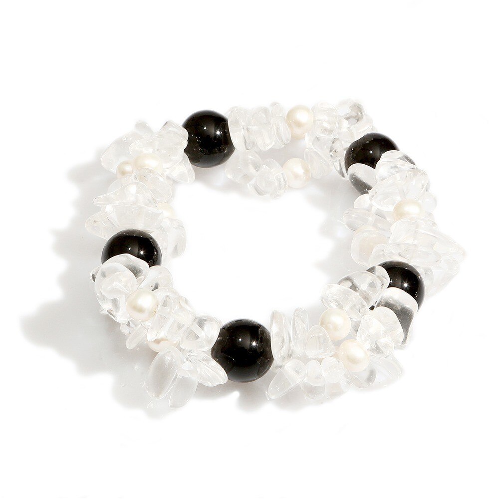 Bratara tripla cu agate perle de cultura si cristale transparente