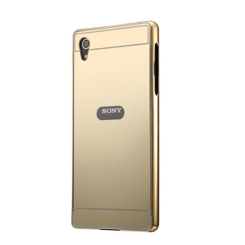 Husa Bumper Aluminiu Mirror I-berry Pentru Sony M4 Aqua Auriu