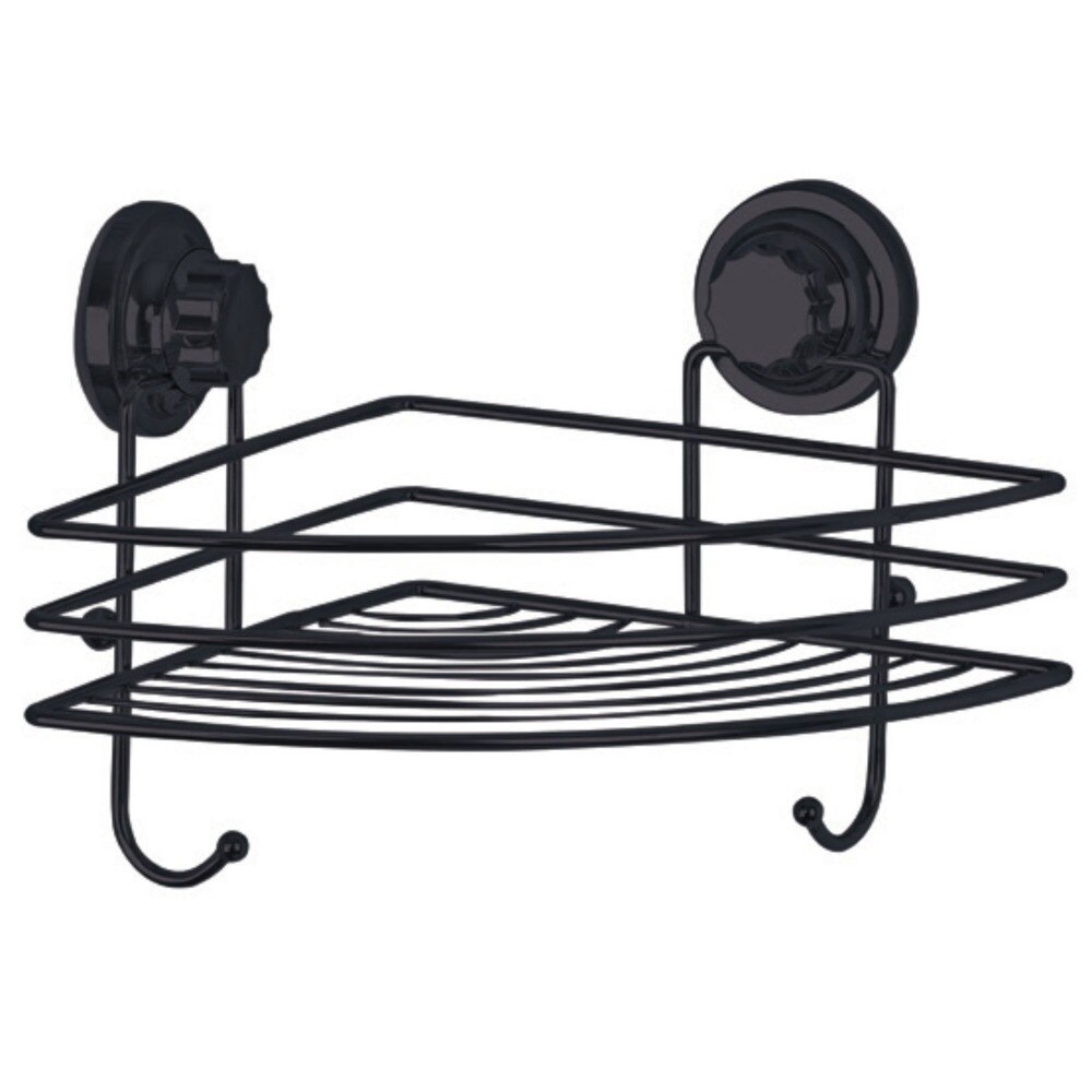 Etajera de baie din colt Metalife VS-727, 1 nivel, 22x8 cm, Cu vid sau dibluri incluse, Negru