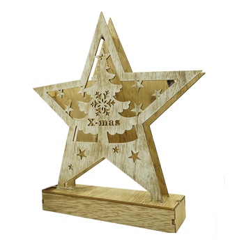 Decoratiune luminoasa, model de Stea cu Brad si inscriptie Marry Christmas, alb, lungime 19 cm, latime 5 cm, inaltime 26 cm, lemn, interior/exterior Decoratiune luminoasa, model de Stea cu Brad si inscriptie Marry Christmas, alb, lungime 19 cm, latime 5 cm, inaltime 26 cm, lemn, interior/exterior