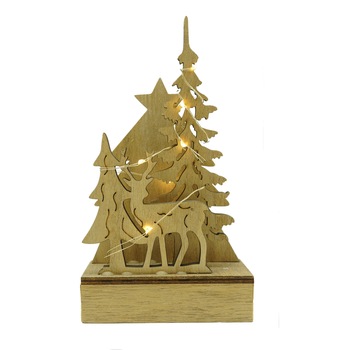 Decoratiune luminoasa, peisaj de iarna, maro, lungime 11 cm, latime 5 cm, inaltime 19 cm, lemn, interior/exterior Decoratiune luminoasa, peisaj de iarna, maro, lungime 11 cm, latime 5 cm, inaltime 19 cm, lemn, interior/exterior