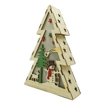 Decoratiune luminoasa, model de Brad cu Om de zapada, maro, lungime: 14 cm, latime: 5 cm, inaltime: 20 cm, lemn, interior/exterior Decoratiune luminoasa, model de Brad cu Om de zapada, maro, lungime: 14 cm, latime: 5 cm, inaltime: 20 cm, lemn, interior/exterior