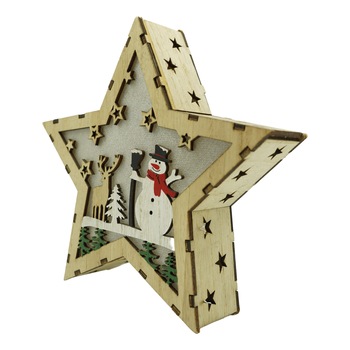 Decoratiune luminoasa, model de Stea cu Om de zapada, maro, lungime: 18 cm, latime: 18 cm, inaltime: 4 cm, lemn, interior/exterior Decoratiune luminoasa, model de Stea cu Om de zapada, maro, lungime: 18 cm, latime: 18 cm, inaltime: 4 cm, lemn, interior/exterior