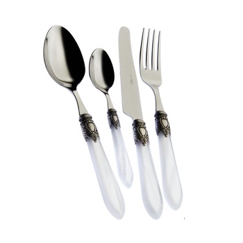 Set 24 tacamuri Casa Bugatti, Oxford, design modern, elegant, pentru 6 persoane, material premium, cutie de lux de prezentare, alb Set 24 tacamuri Casa Bugatti, Oxford, design modern, elegant, pentru 6 persoane, material premium, cutie de lux de prezentare, alb