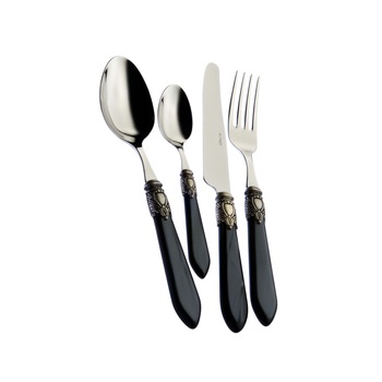 Set 24 tacamuri Casa Bugatti, Oxford, design modern, elegant, pentru 6 persoane, material premium, cutie de lux de prezentare, negru Set 24 tacamuri Casa Bugatti, Oxford, design modern, elegant, pentru 6 persoane, material premium, cutie de lux de prezentare, negru
