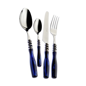 Set 24 tacamuri Casa Bugatti, Arianna, design luxury, elegant, pentru 6 persoane, material premium, cutie de lux de prezentare, maner perlat, otel inoxidabil, inel argint mat, albastru Set 24 tacamuri Casa Bugatti, Arianna, design luxury, elegant, pentru 6 persoane, material premium, cutie de lux de prezentare, maner perlat, otel inoxidabil, inel argint mat, albastru
