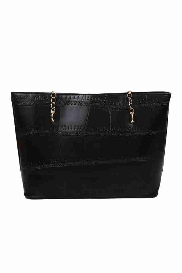 Geanta de dama Marleen neagra din piele ecologica si barete metalice, 36 x 24 x 9 cm