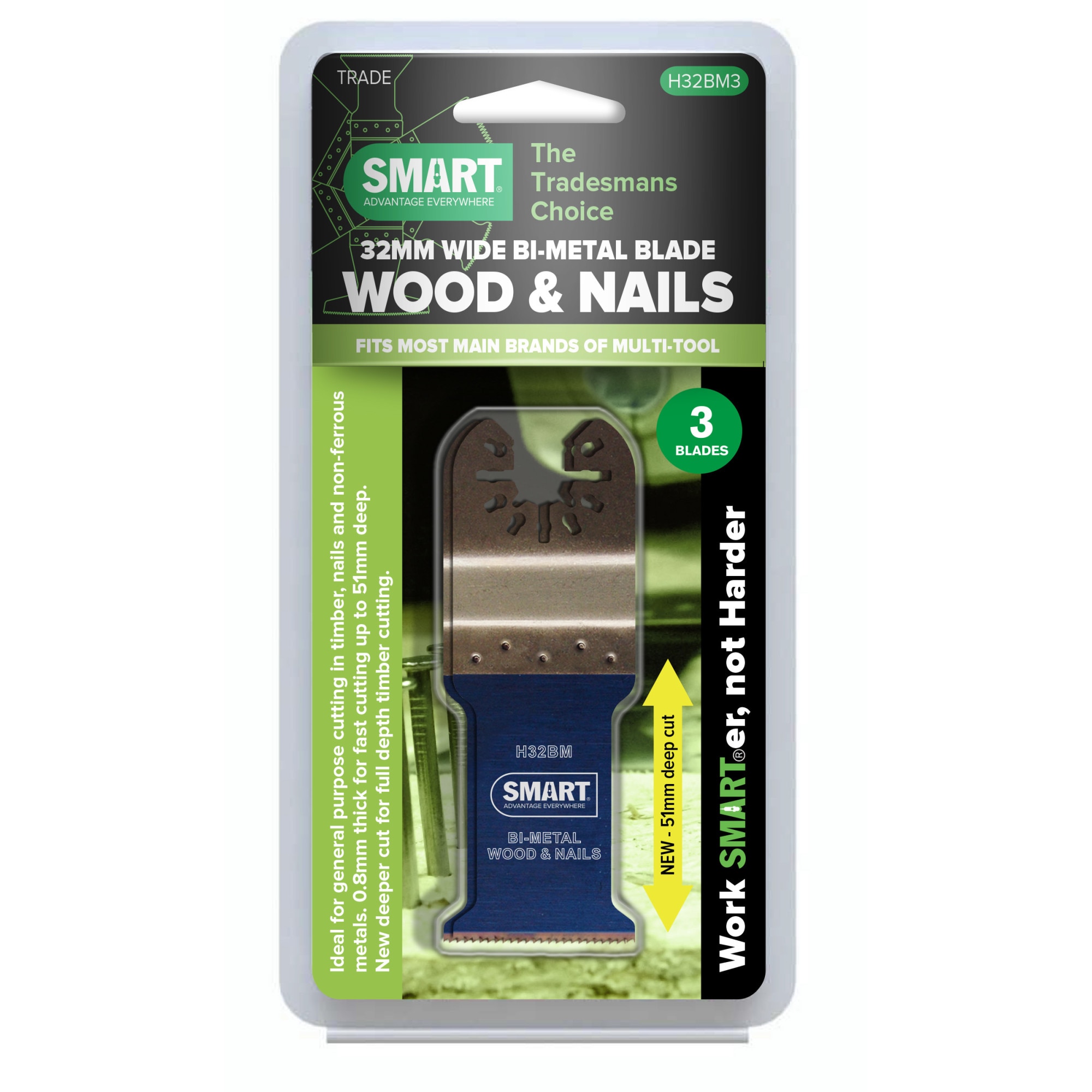 Set cu 3 Lame Multifunctionala Multicutter SMART H32BM3 Universal 32mm Bi-Metal pentru Lemn Si Cuie