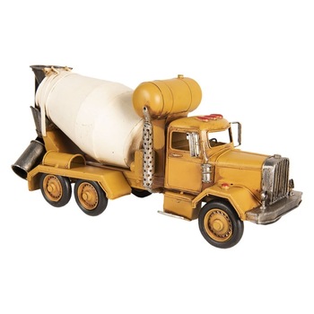 Macheta Camion Retro cu betoniera din metal galben 37 cm x 12 cm x 17 h Macheta Camion Retro cu betoniera din metal galben 37 cm x 12 cm x 17 h