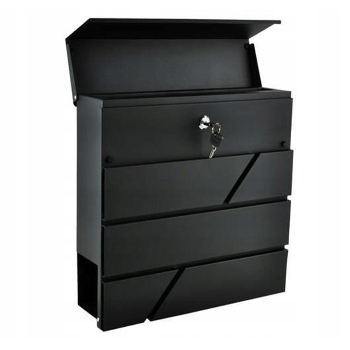 Zola Postaláda, fém, újságtartóval, fekete, absztrakt minta, 10x37x36,7cm