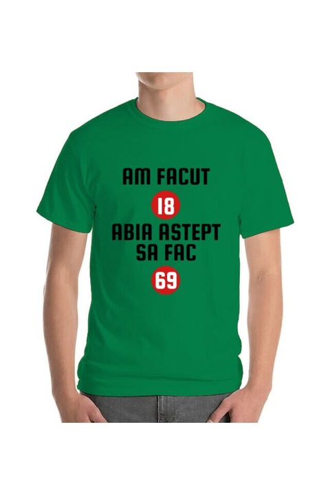 Tricou barbat, Printado, am facut 18 ani, Bumbac, Regular fit, Verde mediu, XL INTL