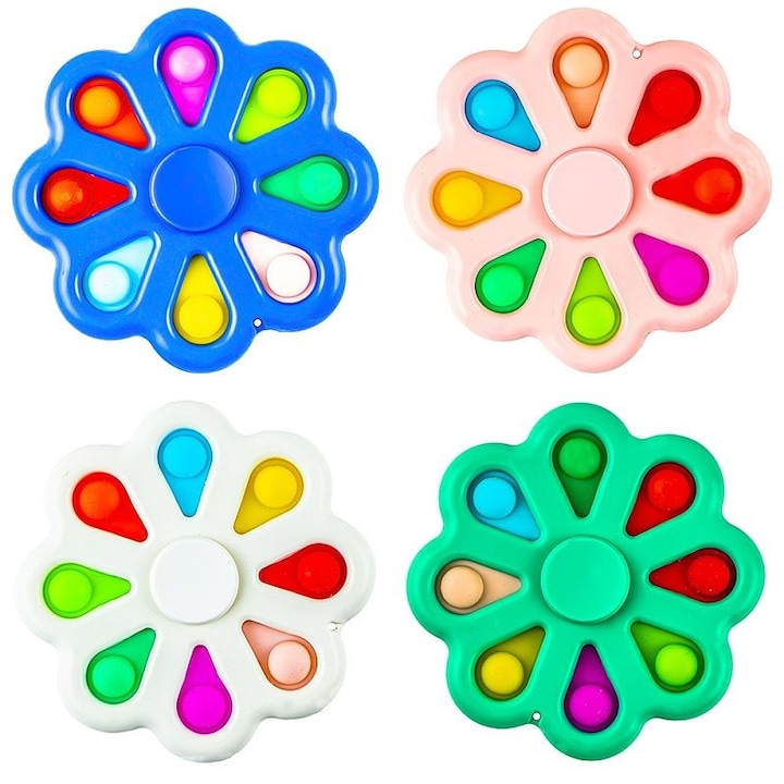 ProCart® POP IT Spinner típusú anti-stressz játék POP IT-el, virág 8 szilikon buborékkal, 9x9 cm