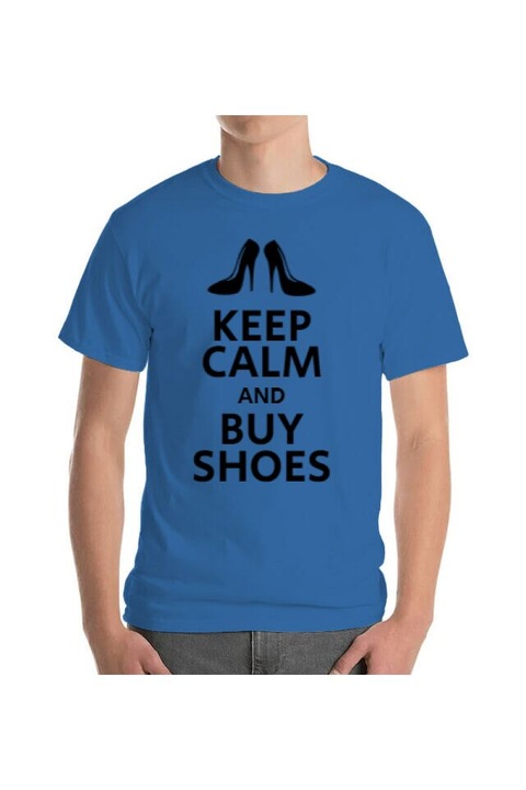 Tricou barbat, Printado, buy shoes, Bumbac, Regular fit, Albastru azuriu, 2XL INTL