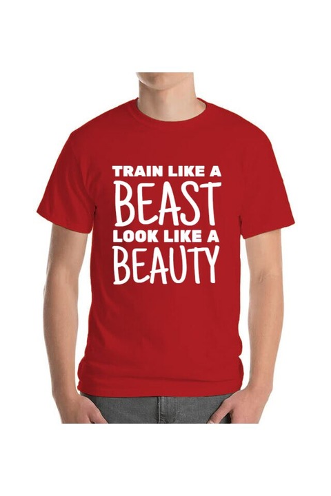 Tricou barbat, Printado, train like a beast, Bumbac, Regular fit, Rosu, 2XL INTL