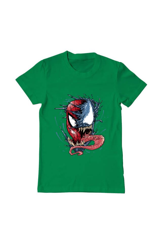 Tricou barbat, Printado, venom vs spiderman, Bumbac, Regular fit, Verde Mediu