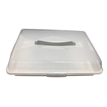 Tava servire si transport prajituri Excellent Houseware, polipropilena, 48x34x10 cm, transparent/alb Tava servire si transport prajituri Excellent Houseware, polipropilena, 48x34x10 cm, transparent/alb