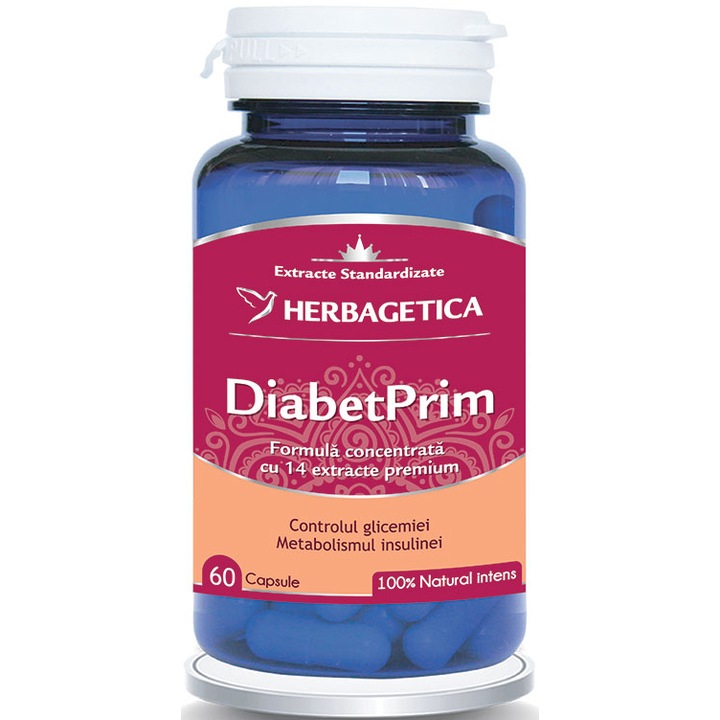 Хранителна добавка DiabetPrim Herbagetica, 60 капсули