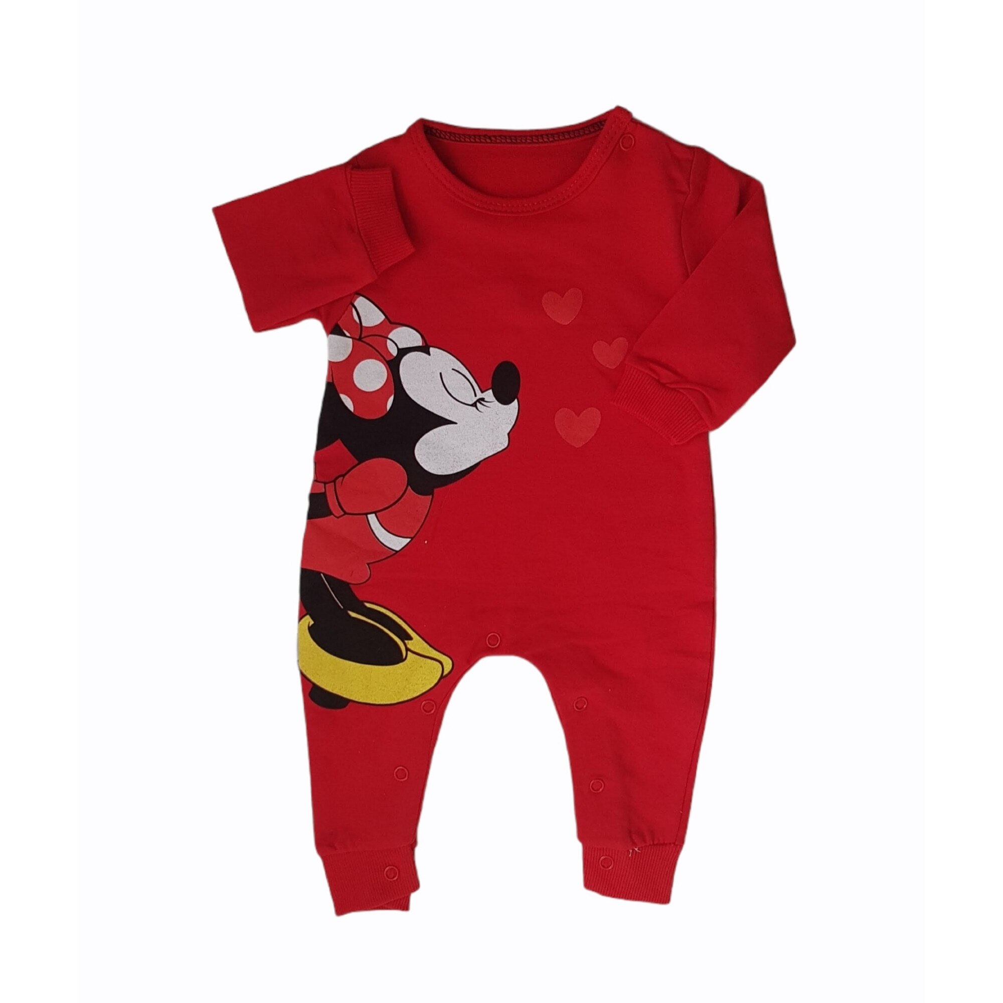 Salopeta lunga fetite din bumbac, Minnie, Rosu, 74 CM