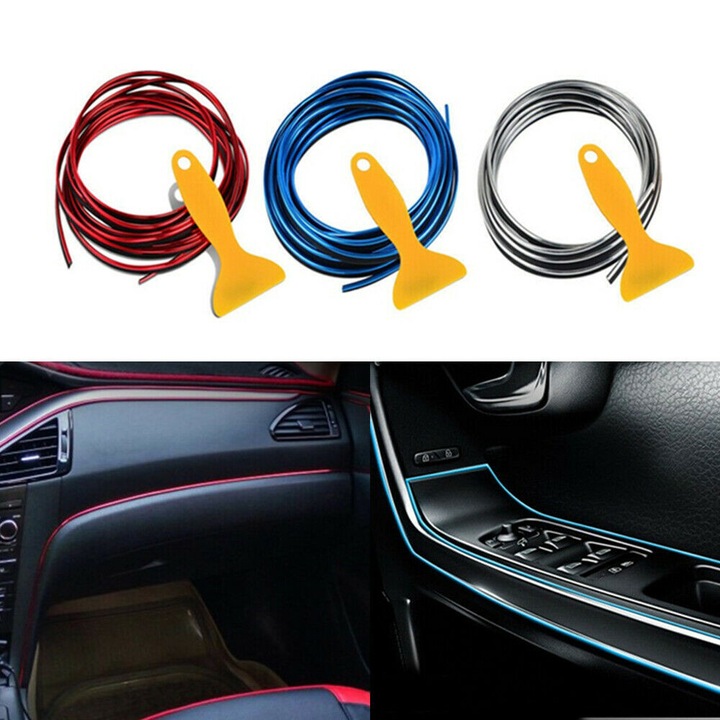 Banda decor interior crom TUNING, 5m, ROSU